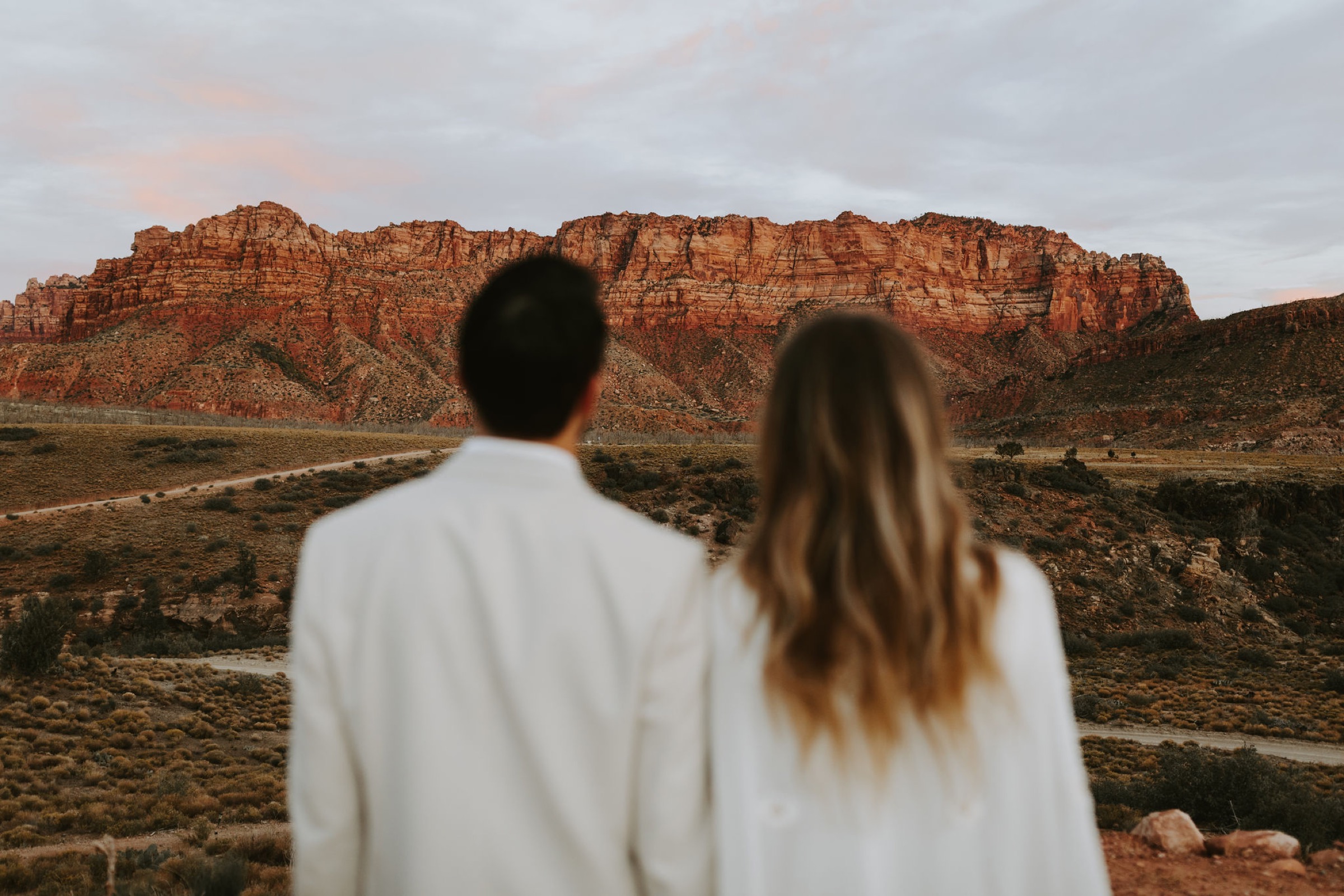 bride and groom in zion on wedding day