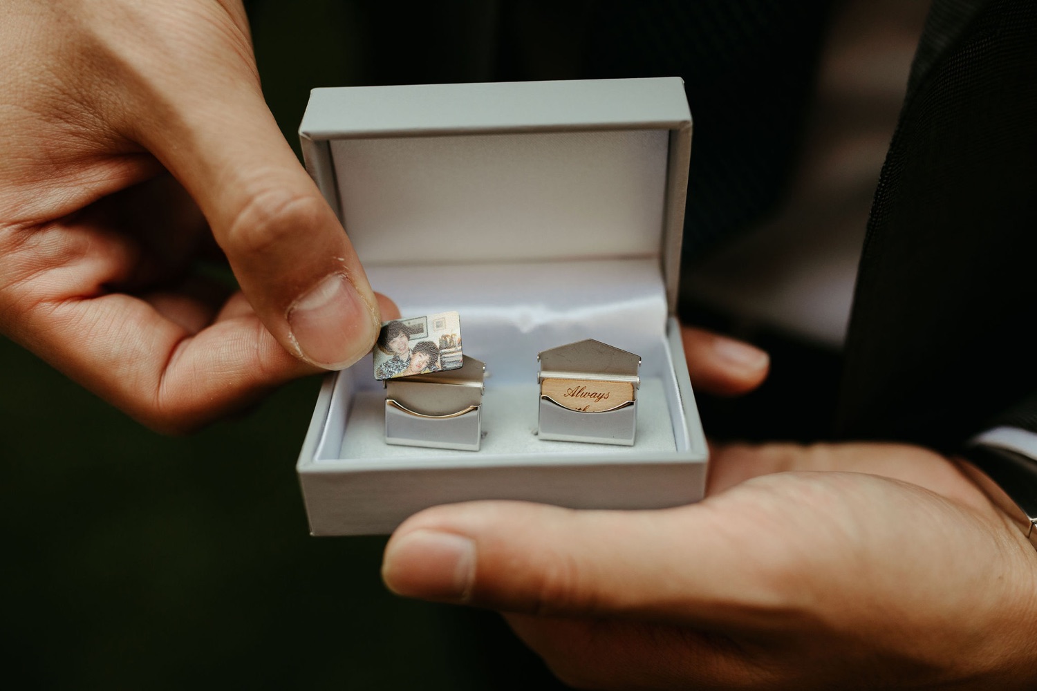 bride gifted customized cuff links to groom