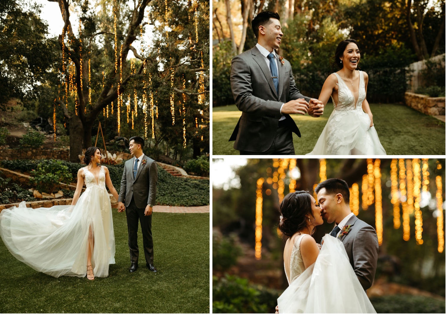 calamigos ranch the pavilion wedding photos with hanging lights in the trees