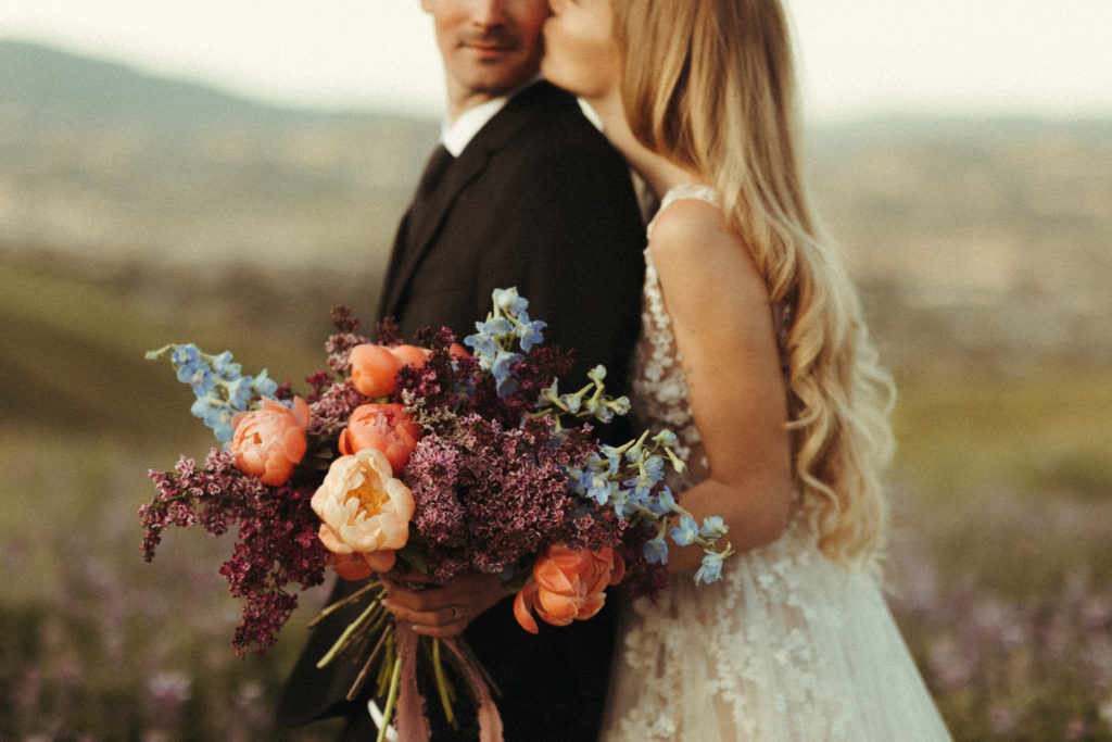gorgeous romantic wedding bouquet for sunrise elopement in oregon