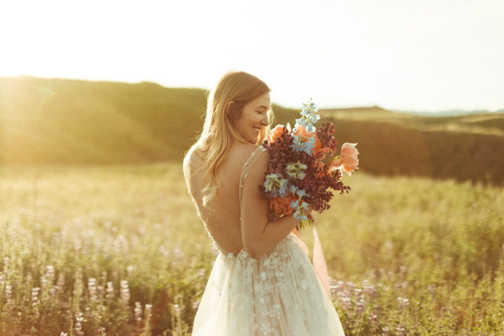 gorgeous bride at sunrise on her wedding elopement day