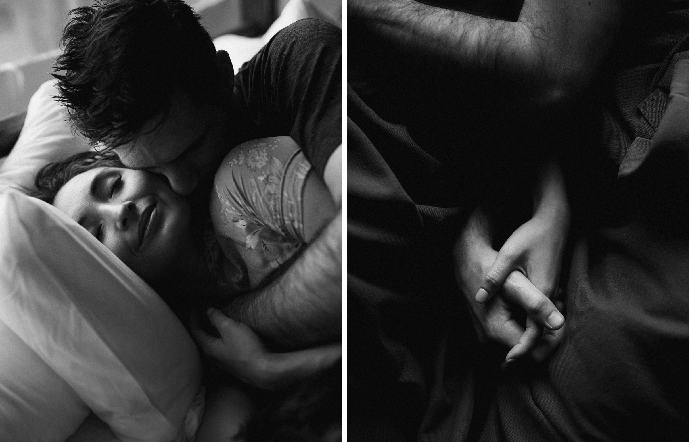 intimate couples photos embracing and snuggling black and white