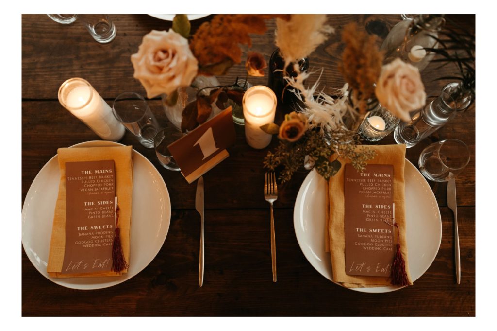 fall inspired wedding dinner reception tablescape details 