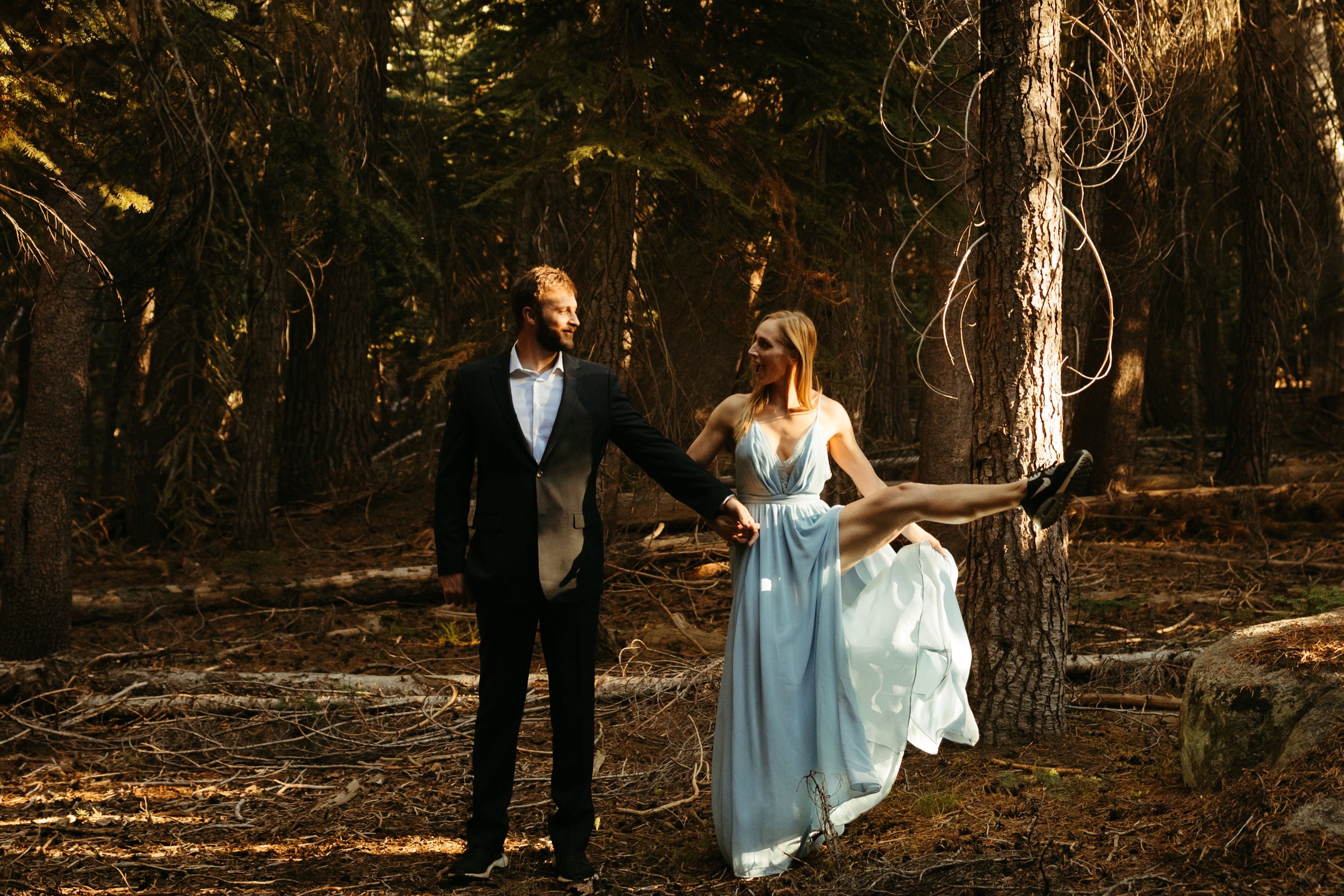 fun couple in yosemite for candid natural engagement session
