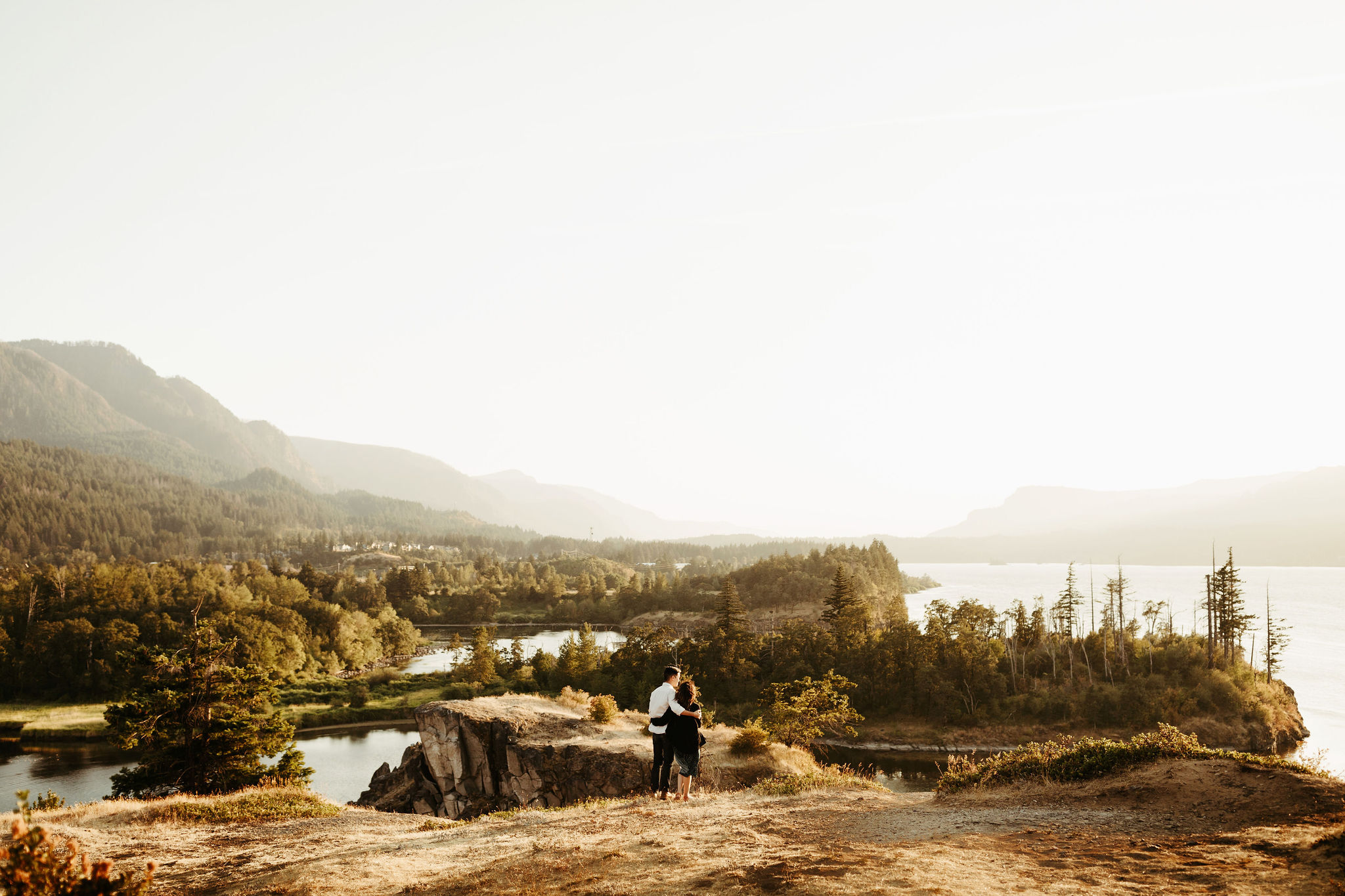 columbia river gorge government cove engagement session at sunset